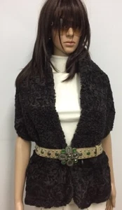 NEW 62" GENUINE CHARCOAL PERSIAN LAMB FUR CAPE STOLE n17-31 - Picture 1 of 5