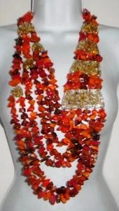 Sobral Fragments Kyara Orange Bead Mix Huge Runway Artist Made Necklace - Picture 1 of 7