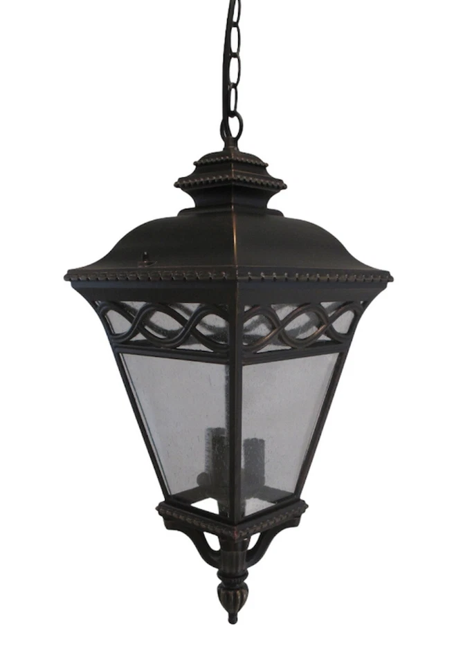 Burnished Bronze And Seeded Glass Exterior Hanging Light $435 - Image 1 of 1