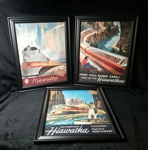 Vintage Eisenbahn Werbung Hiawatha Personenzüge 3 gerahmt mit Glas - Bild 1 von 7