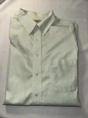 Camisa social masculina Roundtree & Yorke tamanho listra verde botão para baixo etiqueta dourada 17/35 - Imagem 1 de 4