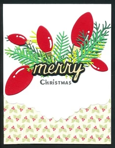 Christmas Card Hand Crafted Greeting Red Lights Greenery Must See - Picture 1 of 3