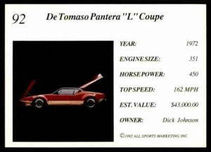 1992 ALL SPORTS EXOTIC DREAMS 1972 DE TOMASO PANTERA L #92 - Bild 1 von 2