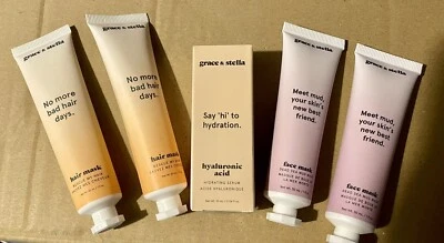 Grace & Stella Bundle Hair Mask X2, Mud Face Pack X2 & Hyaluronic Acid Vegan - Image 1 of 4
