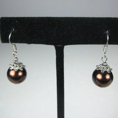 耳环穿孔 1.1 英寸珠宝串珠悬钩棕色丝绸 — 第 1/4 张图片