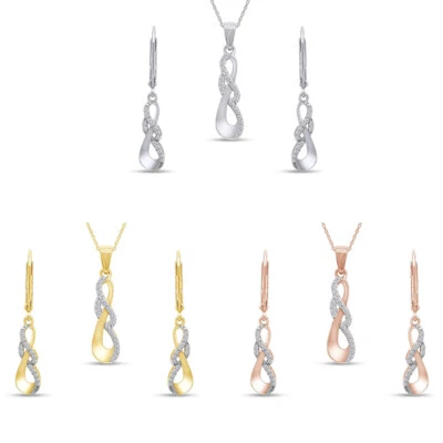 Conjunto de pendientes y colgantes infinitos collar de diamantes naturales de 1/4 quilate de 18" en plata 925 Foto 1 de 4