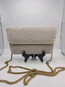 Vintage Whiting & Davis Cream Mesh MOD Purse Evening Bag Snap Close with Strap - Picture 1 of 11