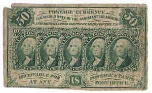 July 17th, 1862 United States Fifty Cent Postage Currency + 50C + No Reserve! - Picture 1 of 2