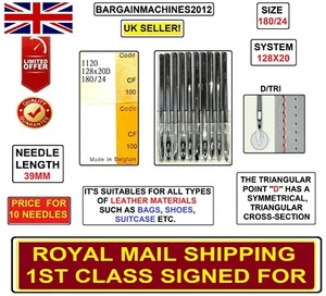 BEKA128x20 LEATHER TRIANGULAR D POINT S=180/24 INDUSTRAL SEWING MACHINE NEEDLES - Picture 1 of 4