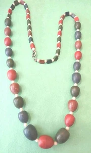 Vintage bunte KUNSTSTOFF Perlenkette in silberfarben - Bild 1 von 6