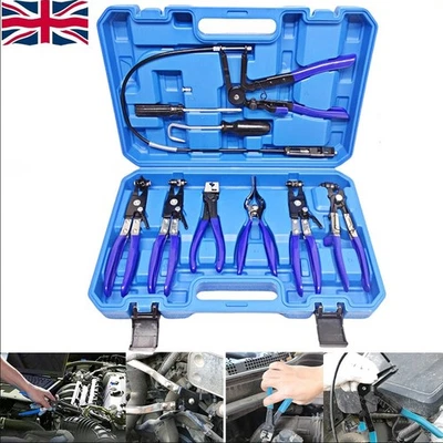 Automotive Flexible Hose Clamp Clip Pliers Set Swivel Jaw Flat Angled Band Tool