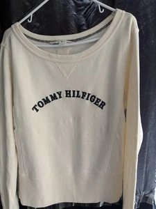 90’s Vintage beautiful Cream Tommy Hilfiger Crewneck Sz Large Cotton - Picture 1 of 6