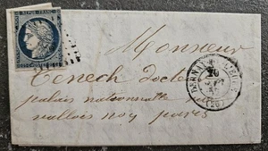 France 25c bleu Cérès lettre Yt 4 Bernay de l'Eure PC 373 20 septembre 1852 - Bild 1 von 2