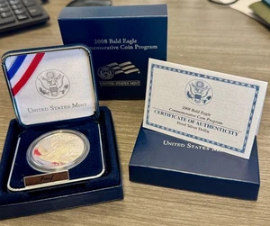 2008 P US Mint Bald Eagle Commemorative Silver Proof Dollar Coin in Box w/ COA - Picture 1 of 3