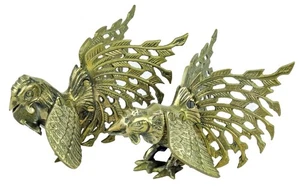 Vintage Pair Brass Fighting Cock Rooster Figures Gallo De Pelea Mid Century NICE - Picture 1 of 10