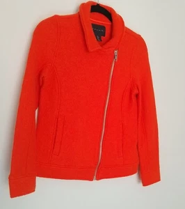 Tahari Womens Orange Wool Blend Zip Up Long Sleeve Biker Style Jacket Size S - Picture 1 of 7
