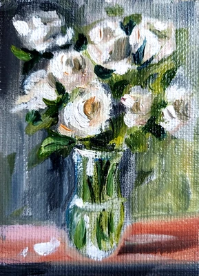 ACEO оригинальная картина маслом - цветок розы - 2,5 x 3,5 в художник MK - Изображение 1 из 3