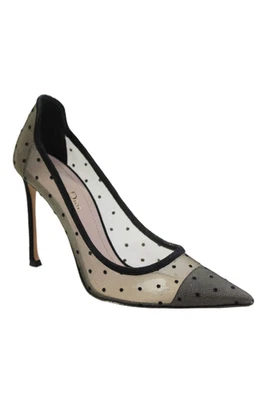 Christian Dior Womens Stiletto Pointed Toe Mesh Polka Dot Pumps Black Size 38.5 - Image 1 of 4