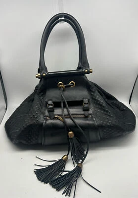 Zac Posen black quilted leather XL beatrice tote shoulder bag w/ tassels - Image 1 of 4