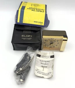 Vintage ELGIN Security Alarm Clock MCM Wind Up Luminated Art Deco With Box Case - Picture 1 of 4