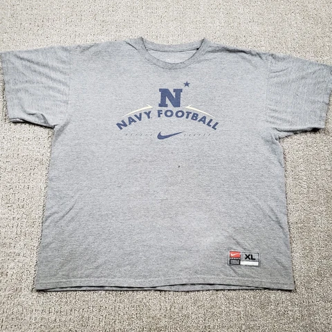 NAVY FOOTBALL Shirt Mens XL Gray Midshipmen Nike Center Swoosh NCAA Short Sleeve Cover