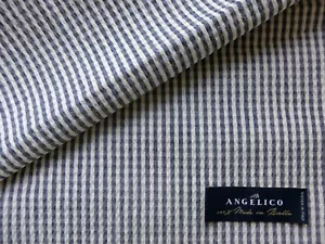 Indigo White Stripe Light Premium Italian 100%Wool Summer Seersucker Fabric 3M - Picture 1 of 13