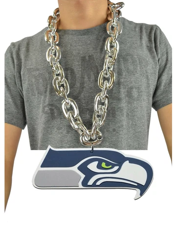 New NFL Seattle Seahawks SILVER Fan Chain Necklace Foam Made in USA Cover