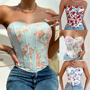 Mujeres Floral Sin Tirantes Corsé Top Corte Bajo Sin Mangas Bustier Verano Tubo Top - Imagen 1 de 29