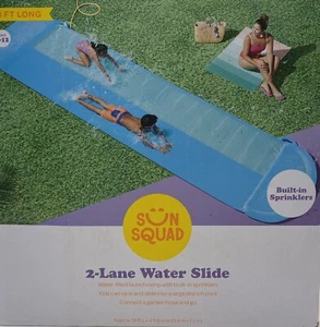 Sun Squad 18 Ft Long 2 Lane Water Slide Launch Ramp Drench Built-in Sprinklers - Picture 1 of 5