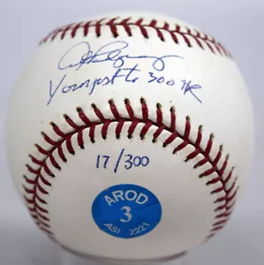 Alex Rodriguez Single Signed Baseball 9 (Youngest to 300 HR, Arod sticker, 17/3 - Picture 1 of 2