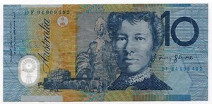 $10 1994 Last Prefix DF94 Fraser/Evans DF Australia Polymer Fine Note - Bild 1 von 2