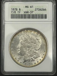 Bonita moneda de plata Morgan 1878-P 7/8 TF FUERTE ANACS MS61 PQ tonificación - Imagen 1 de 6