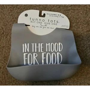 Tunno Tots Silicone Bib Gray - "In The Mood For Food" NEW - Picture 1 of 1