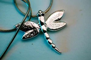 Vintage Sterling Silver 925 Pendant Necklace Dragon Fly 10.35g - Picture 1 of 10