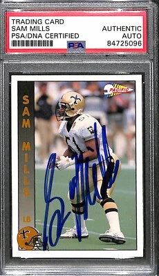 Sam Mills 1992 Pacific #203 Signed Autographed Card PSA "Rare 2022 NFL HOF'er" - Image 1 of 2