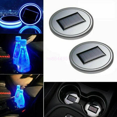 NEW 2x Blue LED Solar Cup Pad Car Accessories Light Cover Interior Light Cup Mat - image 1 of 4