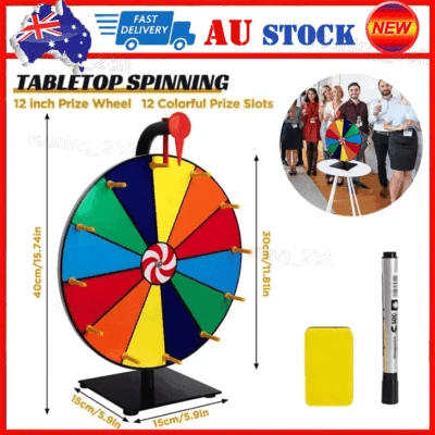 12-Slots 30CM Prize Wheel Fortune Spinning Roulette Tabletop Win Game Party - image 1 of 4