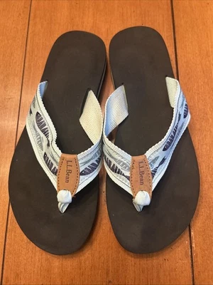 LL Bean Original Maine Isle Flip-Flops Sandals Women's 8M Aqua Beach Fish - Image 1 of 4