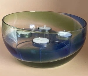 Partylite Blue Green Clear Art Glass 4 Tealight Holde Includes New Candles - Picture 1 of 8