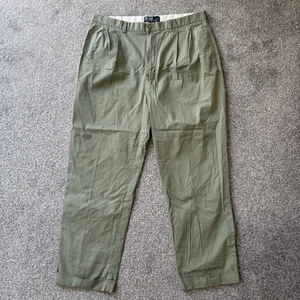 Ralph Lauren Polo Pants Mens 38x30 Green Hammond Chino Trouser Pleated Cuff - Picture 1 of 8