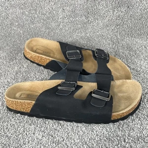 Flache schwarze Damen-Ledersandalen mit Doppelriemen Größe 6 UK Birkies-Stil von M&S - Bild 1 von 14