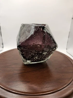 Antropología?? Jarrón gema facetado vidrio burbujeante púrpura amatista joya geométrica Foto 1 de 4