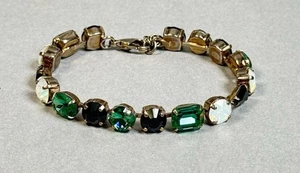 SORRELLI Vintage Green Crystals Silver Tone Tennis Bracelet - Picture 1 of 6