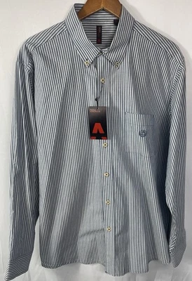 Camisa social masculina listrada azul e branca blazer GRANDE Perry Ellis nova com etiquetas - Imagem 1 de 4