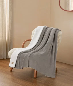 UGG Avery 50" X 70" Reversible Sherpa Throw Blanker Gray/White NEW - Picture 1 of 5