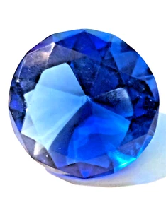 Large Sapphire Jewel Glass Crystal Faceted Diamond Cut 38mm Wide Paperweight - Picture 1 of 6