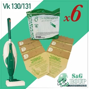 6 SACCHETTI SACCHI BUSTE FILTRO CARTA ASPIRAPOLVERE FOLLETTO VORWERK VK130 131 - Foto 1 di 1