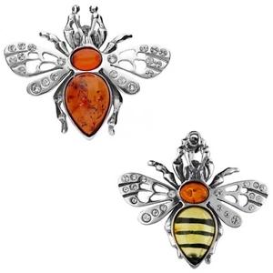Bee Amber Brooch Sterling Silver 925 - Picture 1 of 6