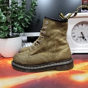 Dr Martens Khaki Green Soft Nubuck Suede Leather Boots Size UK 4 - Picture 1 of 24