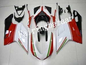 Fit for 07-11 Ducati 848/1098/1198 Tricolore White Red ABS Injection Fairing Kit - Picture 1 of 7